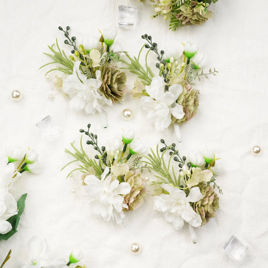 Boutonnières Uflower Vert Blanc MG80008-03*6