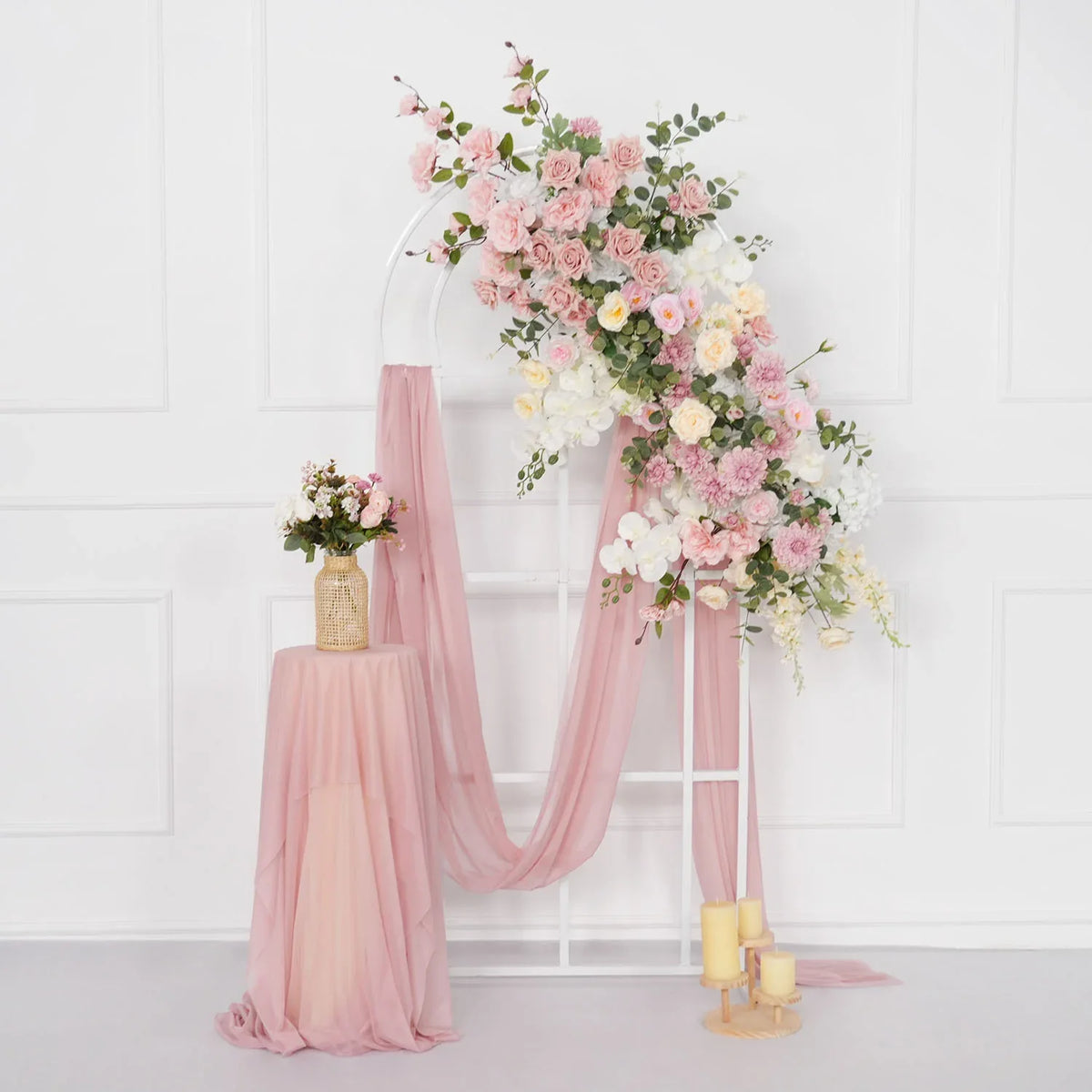 Uflower Artificial Pink Rose Green Leaf Flower Row Wedding KT Backdrop Decor MC80121-01 - Uflower