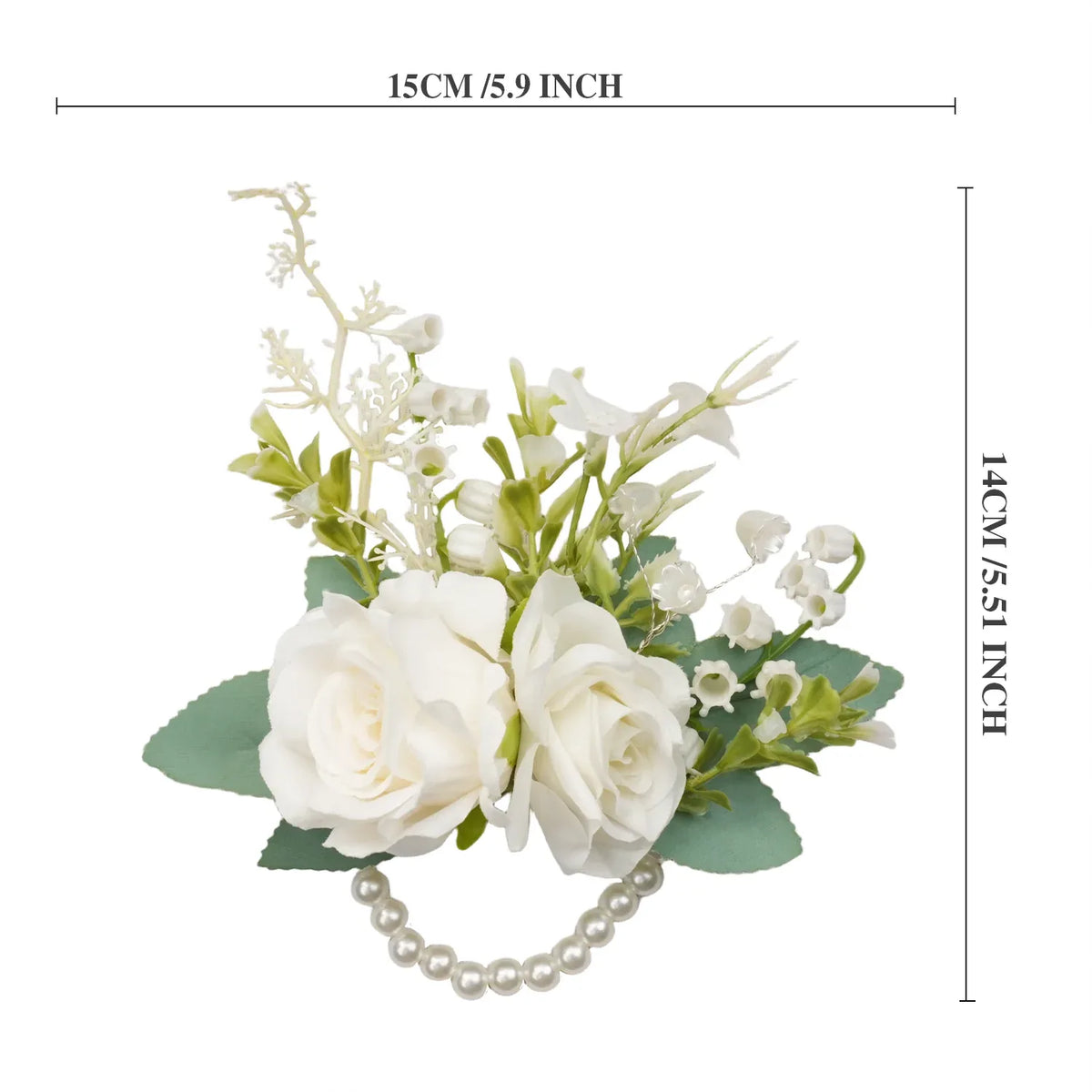 Uflower White Series With Greenery Bride Bouquet Wrist Corsage Groom Boutonniere Wedding Event Supplies SET80080-12 - Uflower