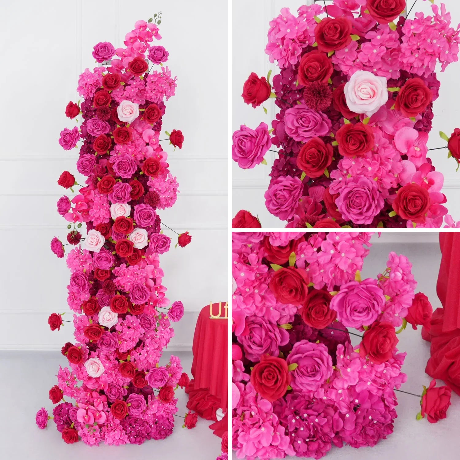 Artificial Rose Red Wedding KT Background Decor Flower Row SET80094 - Uflower