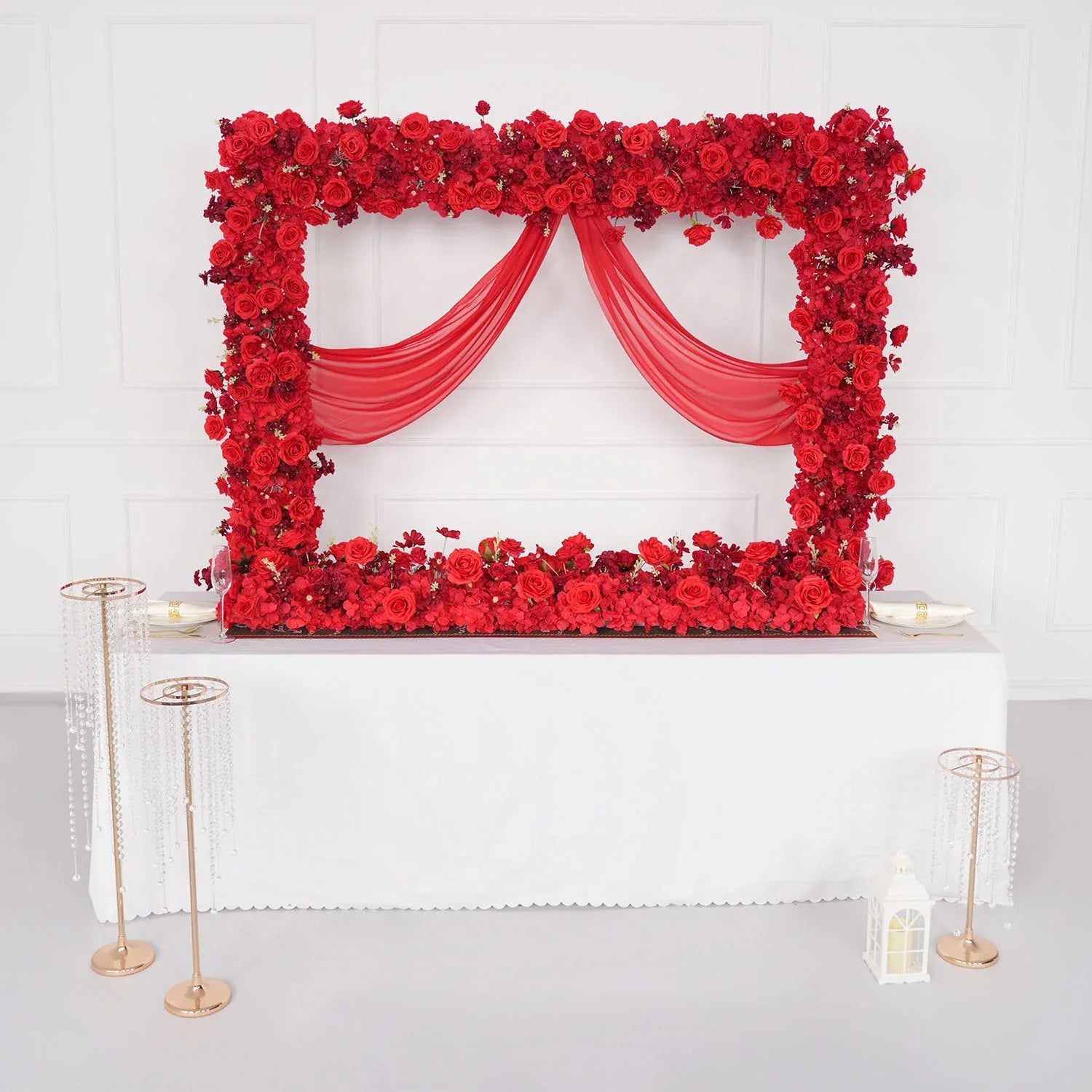 Uflower Red Rose Floral Square Arch Wedding Party Backdrop Decoration MC80126 - Uflower