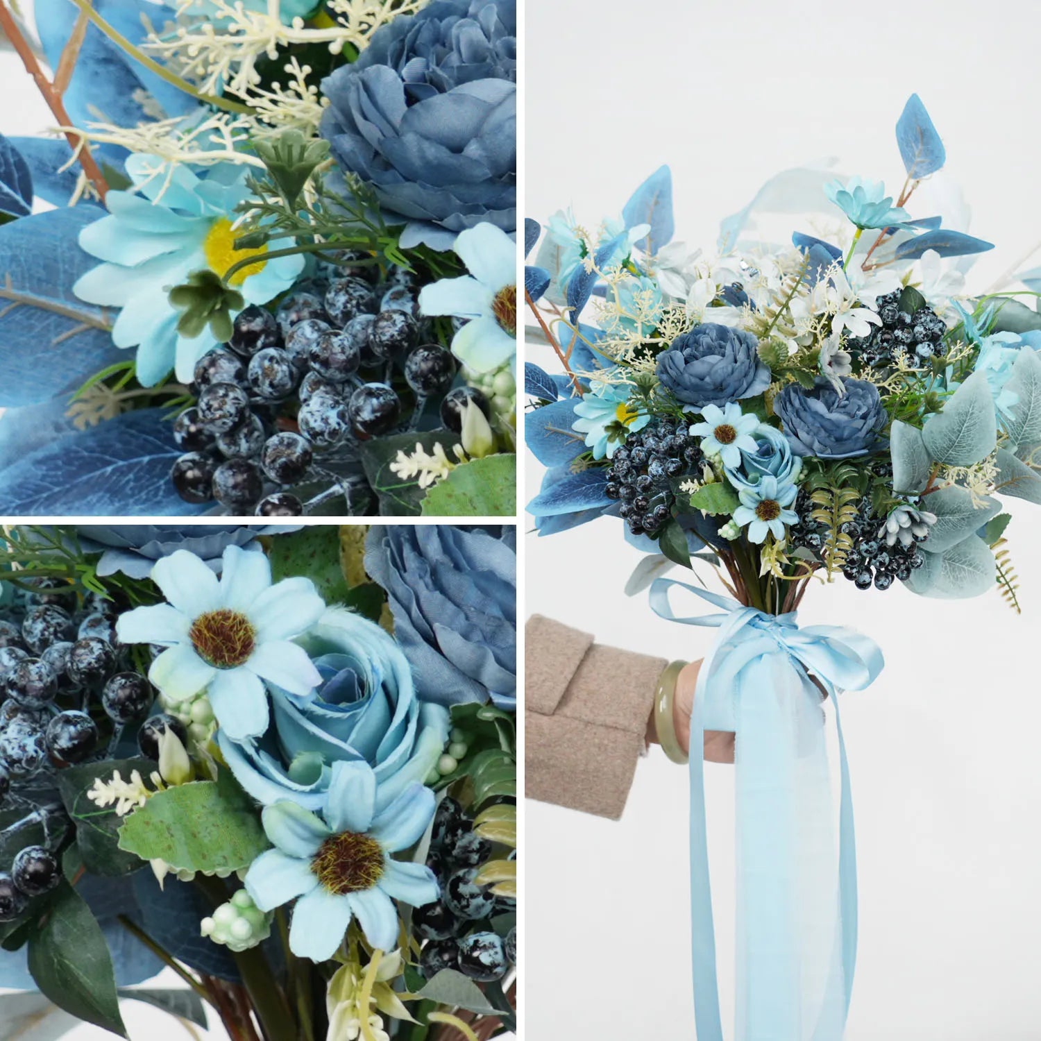 Uflower Small Round Bridal Bouquet in Dusty Blue MG80007-01