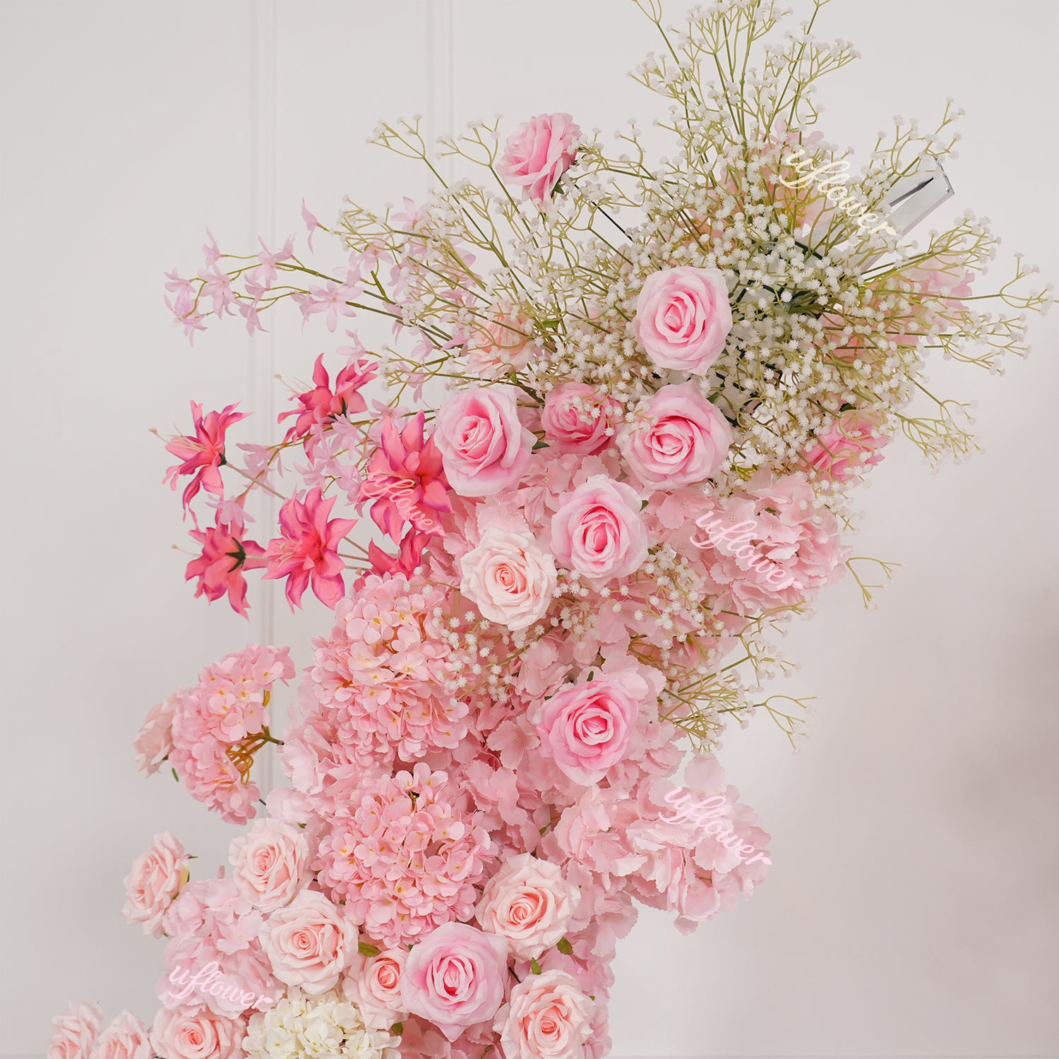 Uflower Pink White Floral Horn Arch Wedding Party Backdrop Decor SET80238