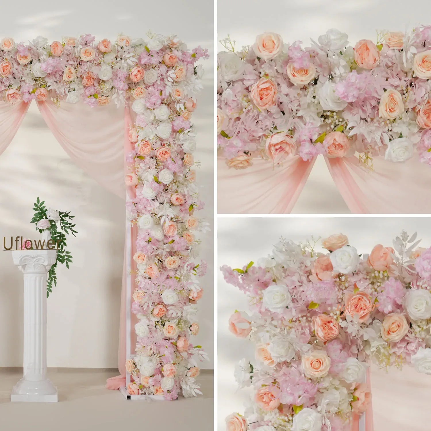 Uflower Pink White Rose Floral Square Arch Wedding Party Backdrop Decoration SET80138 - Uflower