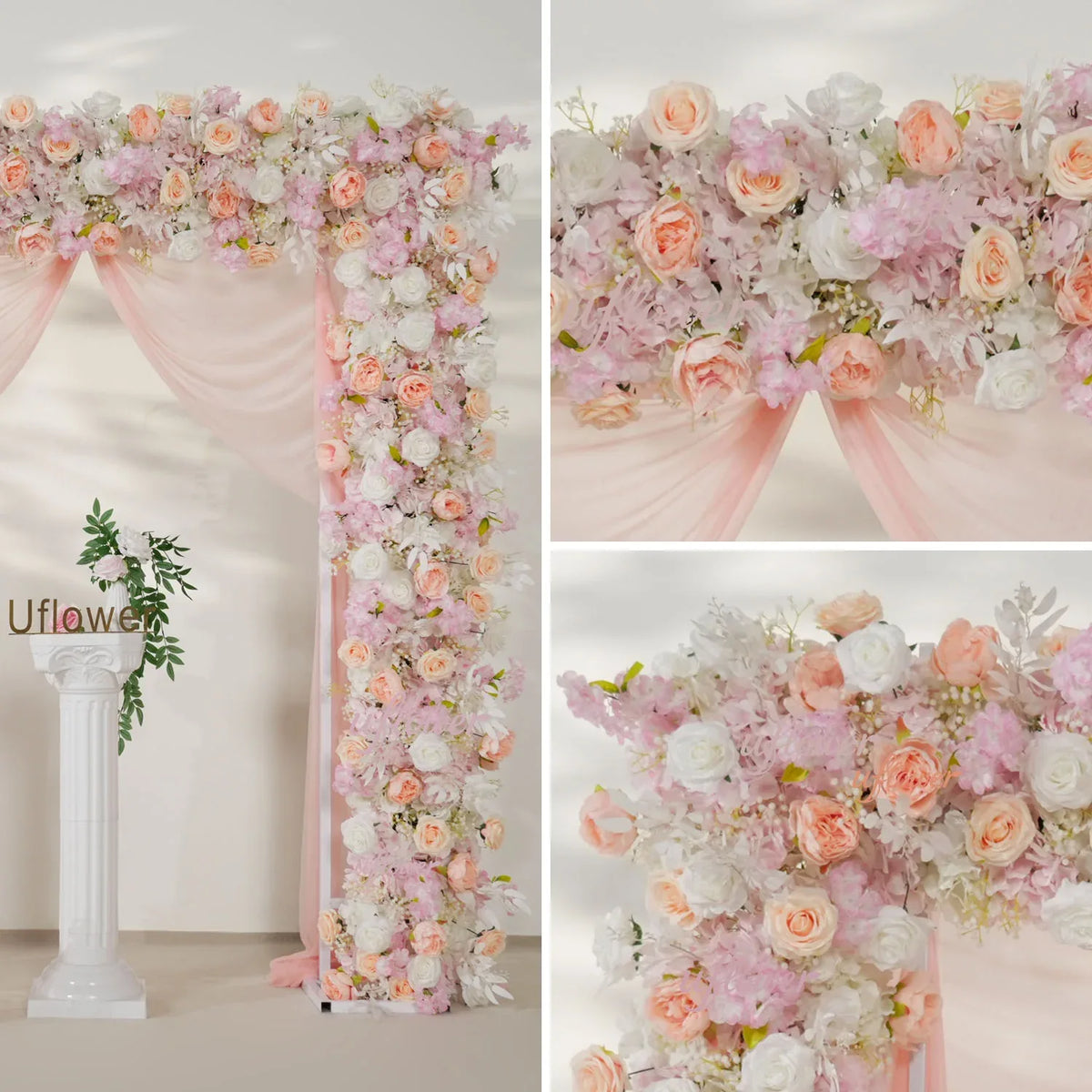 Uflower Pink White Rose Floral Square Arch Wedding Party Backdrop Decoration SET80138 - Uflower