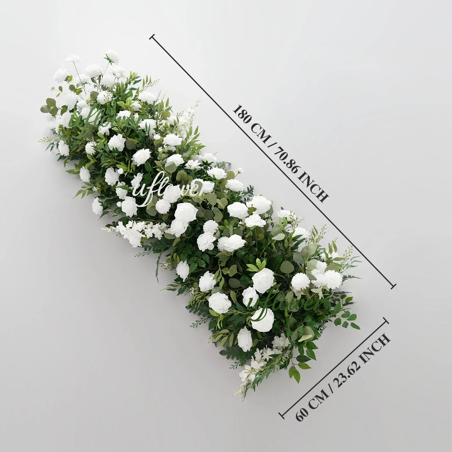 Uflower White Rose Green Leaf Floral Row Decor Wedding Backdrop Door Arch SET80147 - Uflower