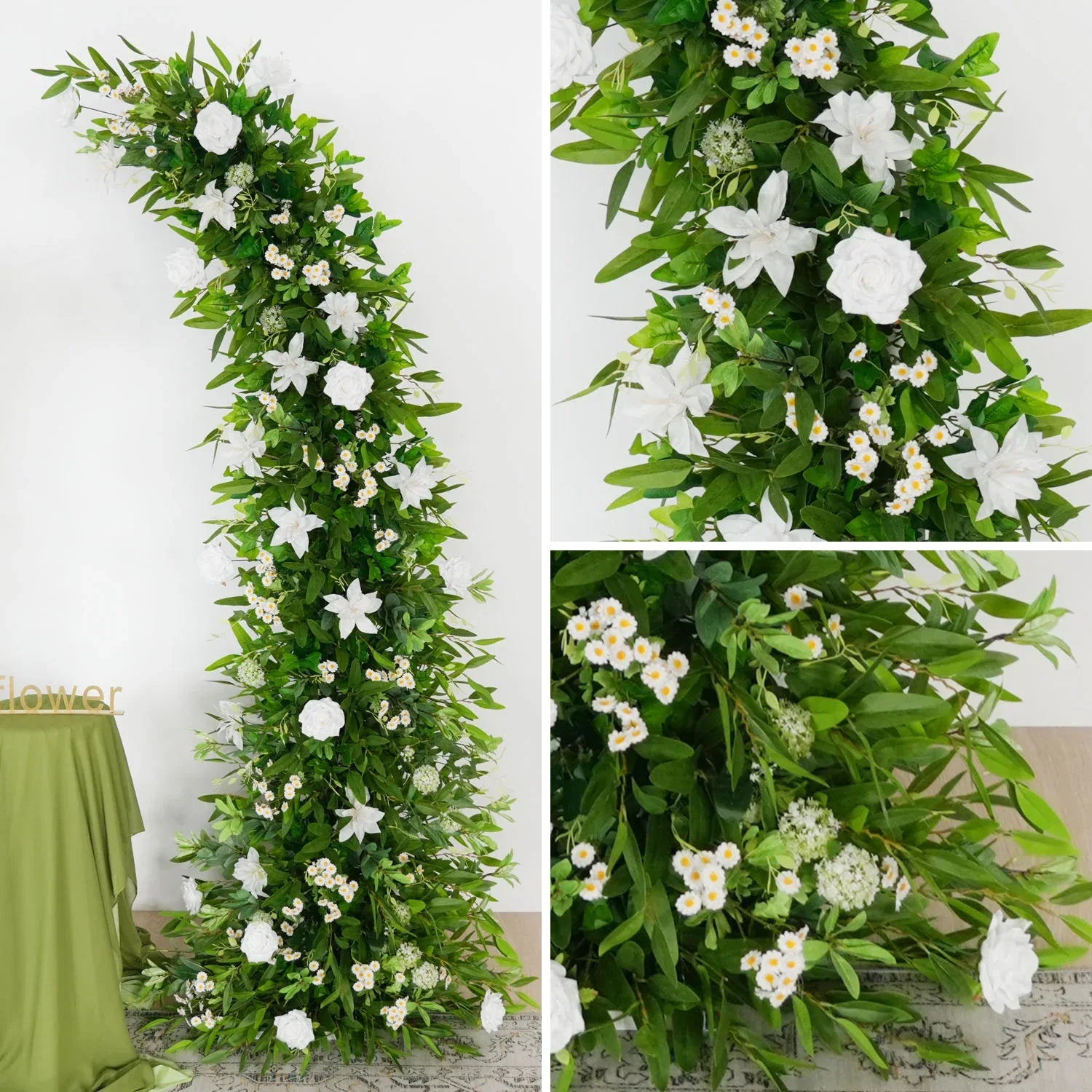 Uflower Outdoor Wedding Backdrop Horn Arch Decor Green Leaves Floral Arrangement SET80098 - Uflower