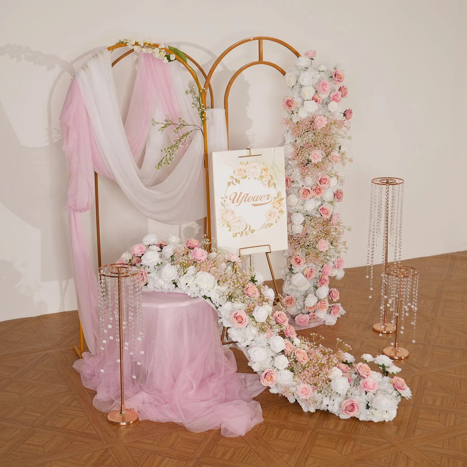 Uflower Baby Breath Pink Sofa Table Runner Floor Flower Arrangement MC80209-01