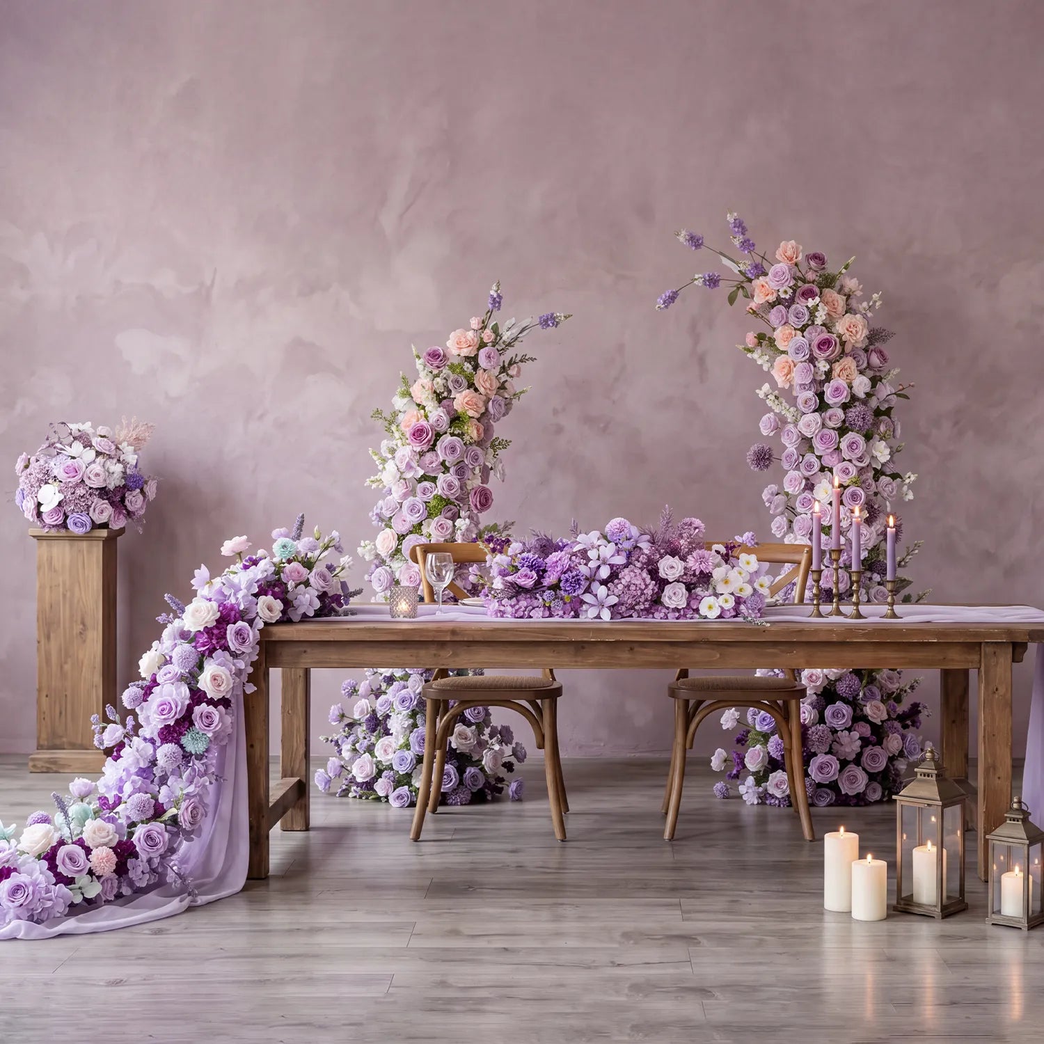 Uflower Taro Purple Wedding Decorations | One-Stop Wedding Styling with Arch, Bridal Bouquet, Chair Flowers & Floral Rows
