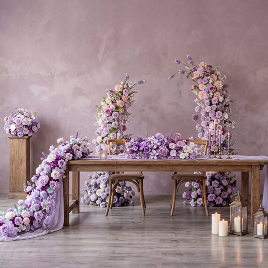 Uflower Taro Purple Wedding Decorations | One-Stop Wedding Styling with Arch, Bridal Bouquet, Chair Flowers & Floral Rows