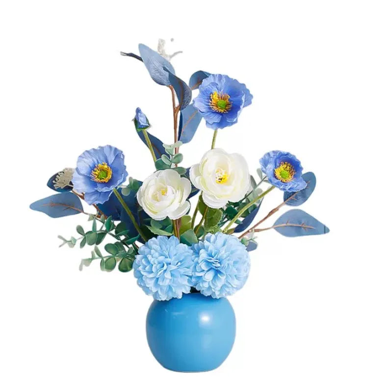 Uflower Blue Bottle Artificial Floral Arrangement Table Decor MH80002-01