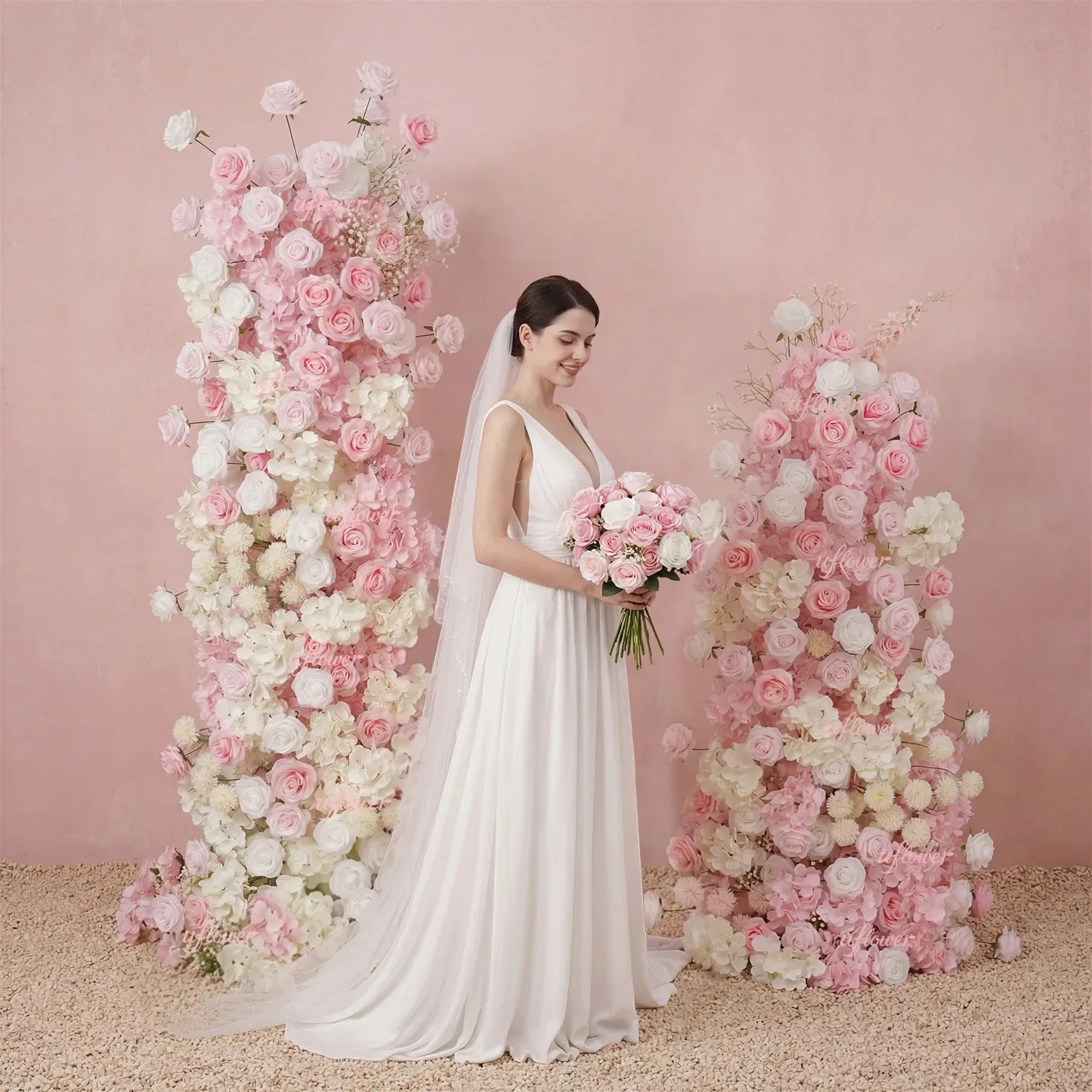 Uflower Artificial Pink White Wedding KT Backdrop Flower Row Decor SET80126 - Uflower