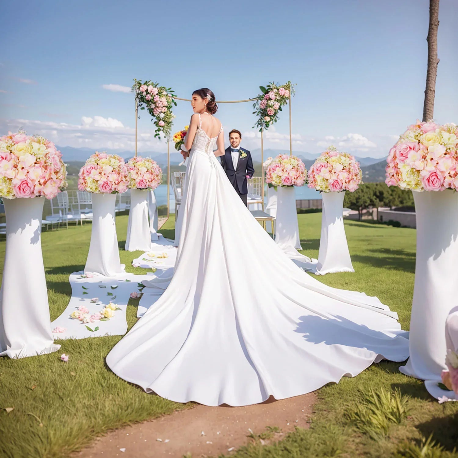 Uflower 35CM Artificial Flower Table Centerpiece Flower Ball Wedding Floral Arrangement MB80002 - Uflower