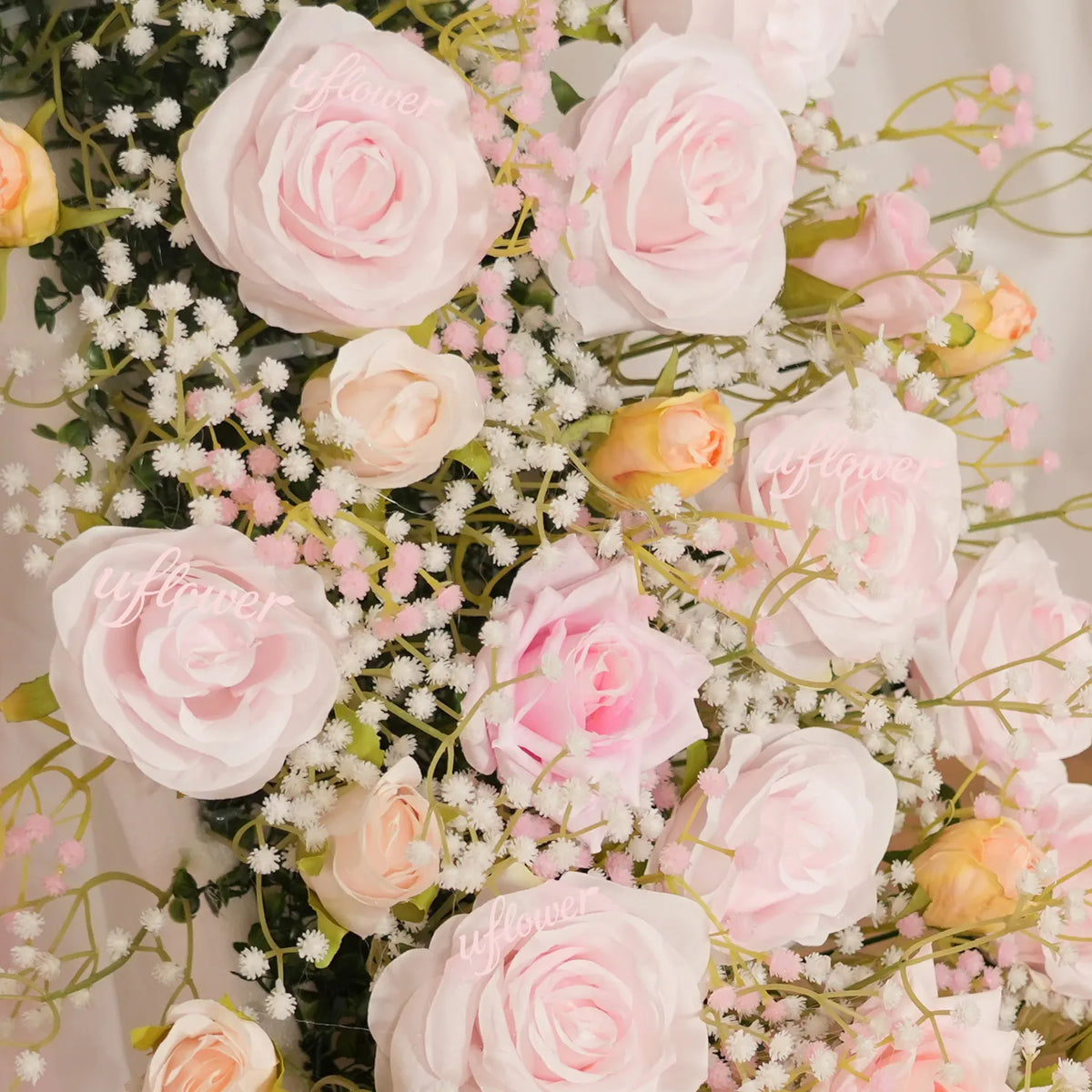 Uflower  Pink Rose&Baby's Breath Flower Row  Table Runner  MC80230-05
