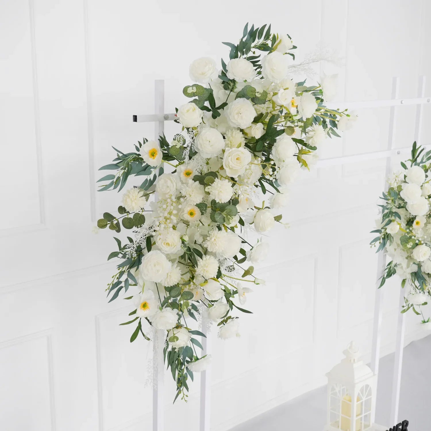 Artificial White Green Wedding KT Backdrop Flower Row Decor SET80075 - Uflower