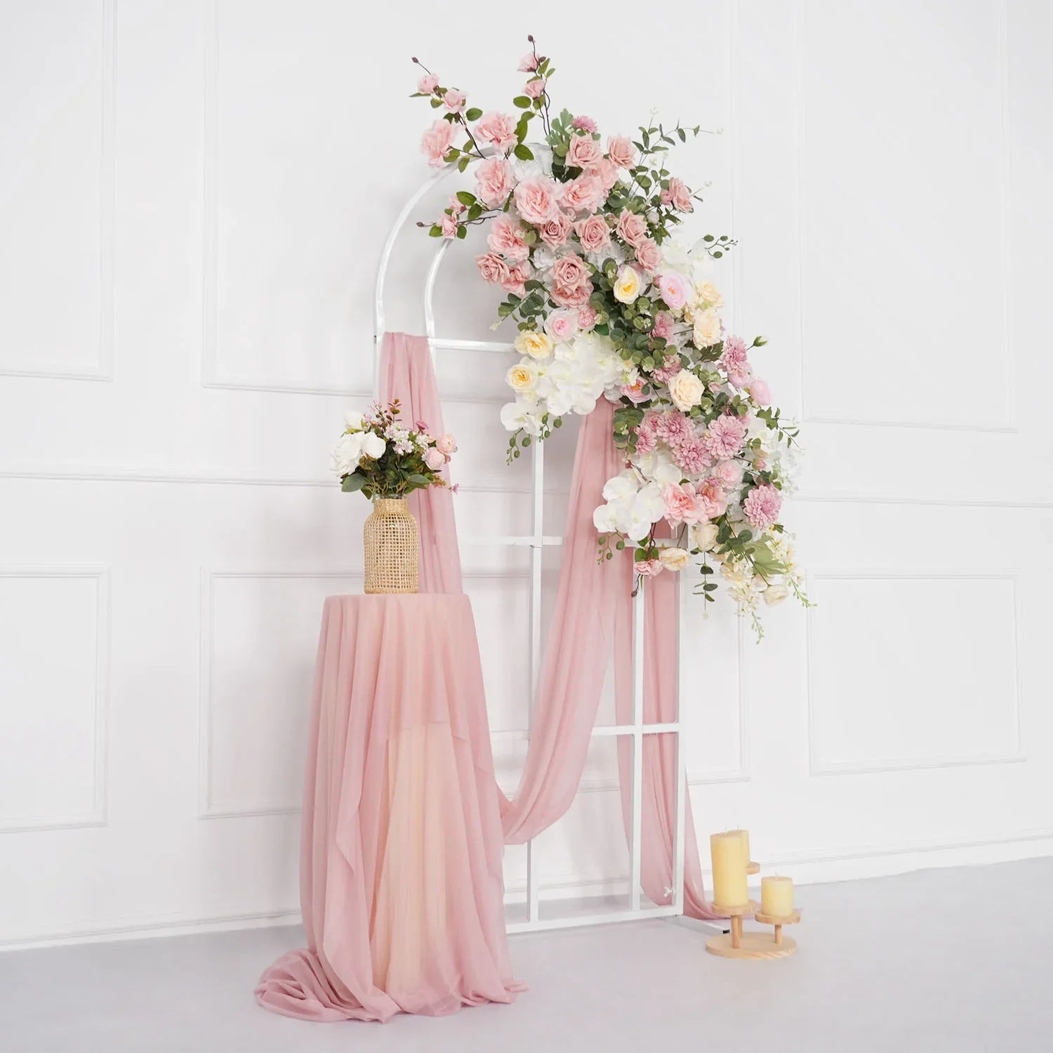Uflower Artificial Pink Rose Green Leaf Flower Row Wedding KT Backdrop Decor MC80121-01 - Uflower