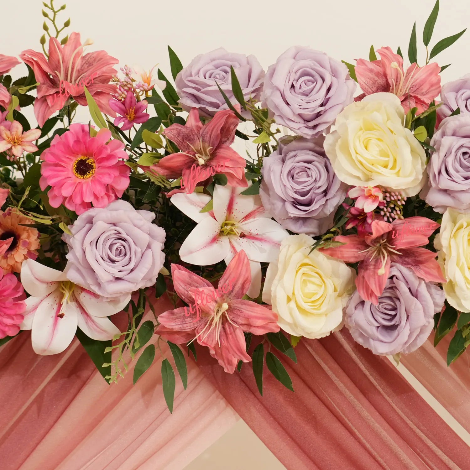 Uflower Artificial  Roses Purple Mixcolor Series Wedding Flower Row Decorate MC80248-01