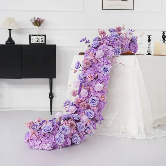 Uflower Purple Rose Table Runner Sofa Floral Wedding Backdrop Decor MC80118-01 - Uflower
