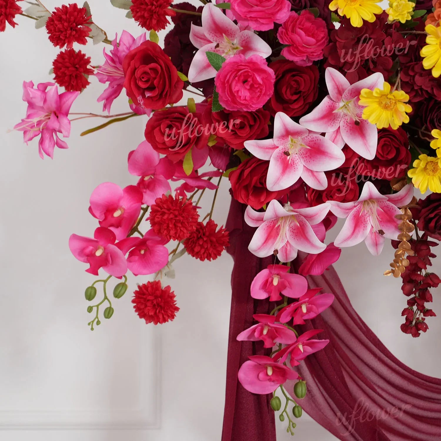Uflower Red Pink Flower Arrangement Wedding Party Backdrop Floral Props SET80190 - Uflower