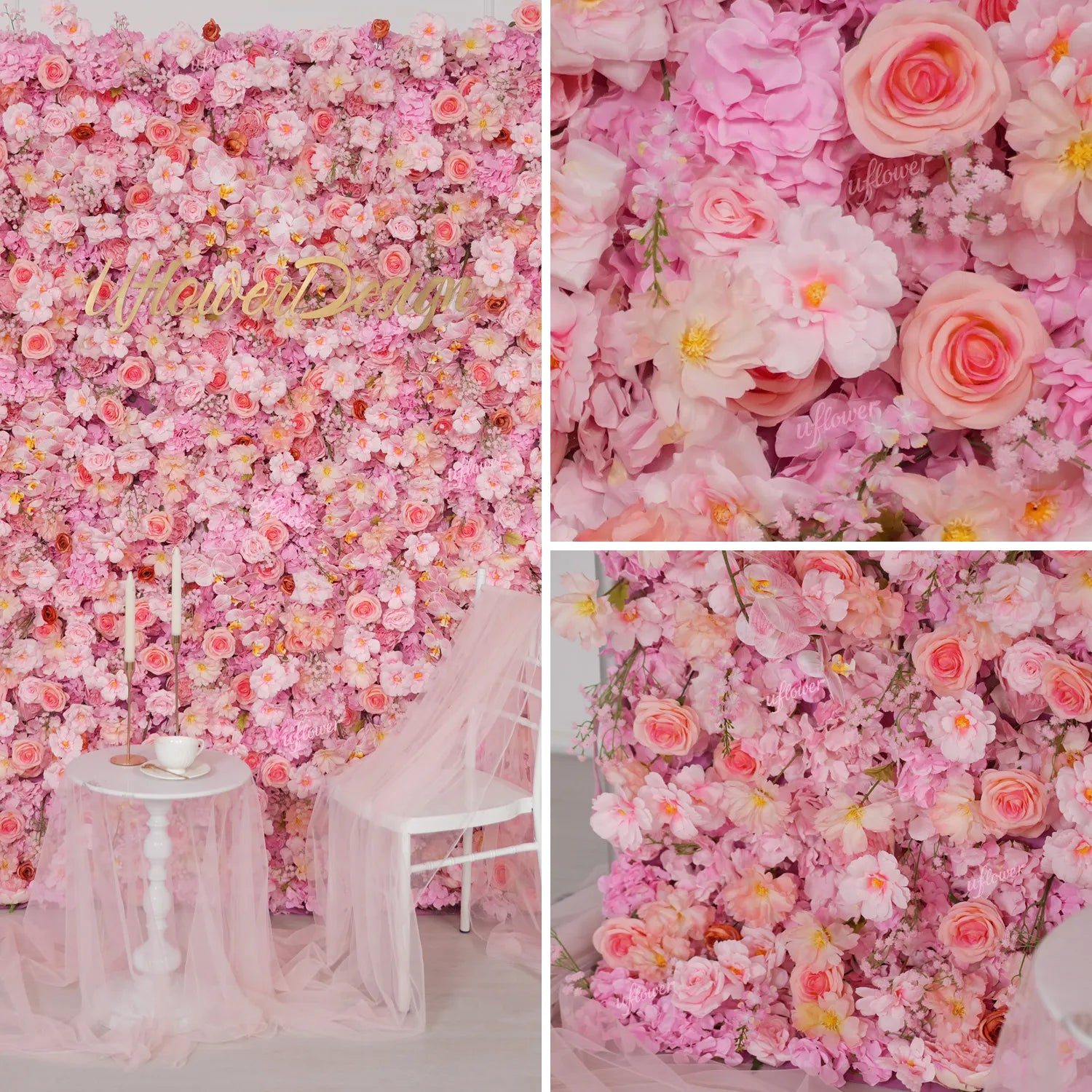 Uflower Pink Rose Flower Wall Wedding Party Proposal Decor SET80221