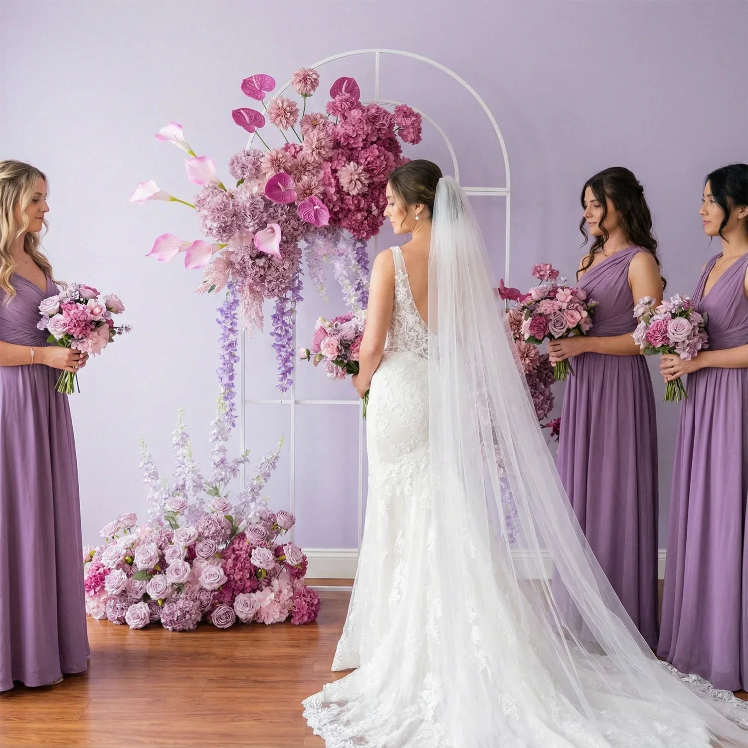 Uflower Rose Hydrangea Calla Lily Wedding Backdrop Arch Hanging Flower Row Floor Floral Arrangement SET80083 - Uflower