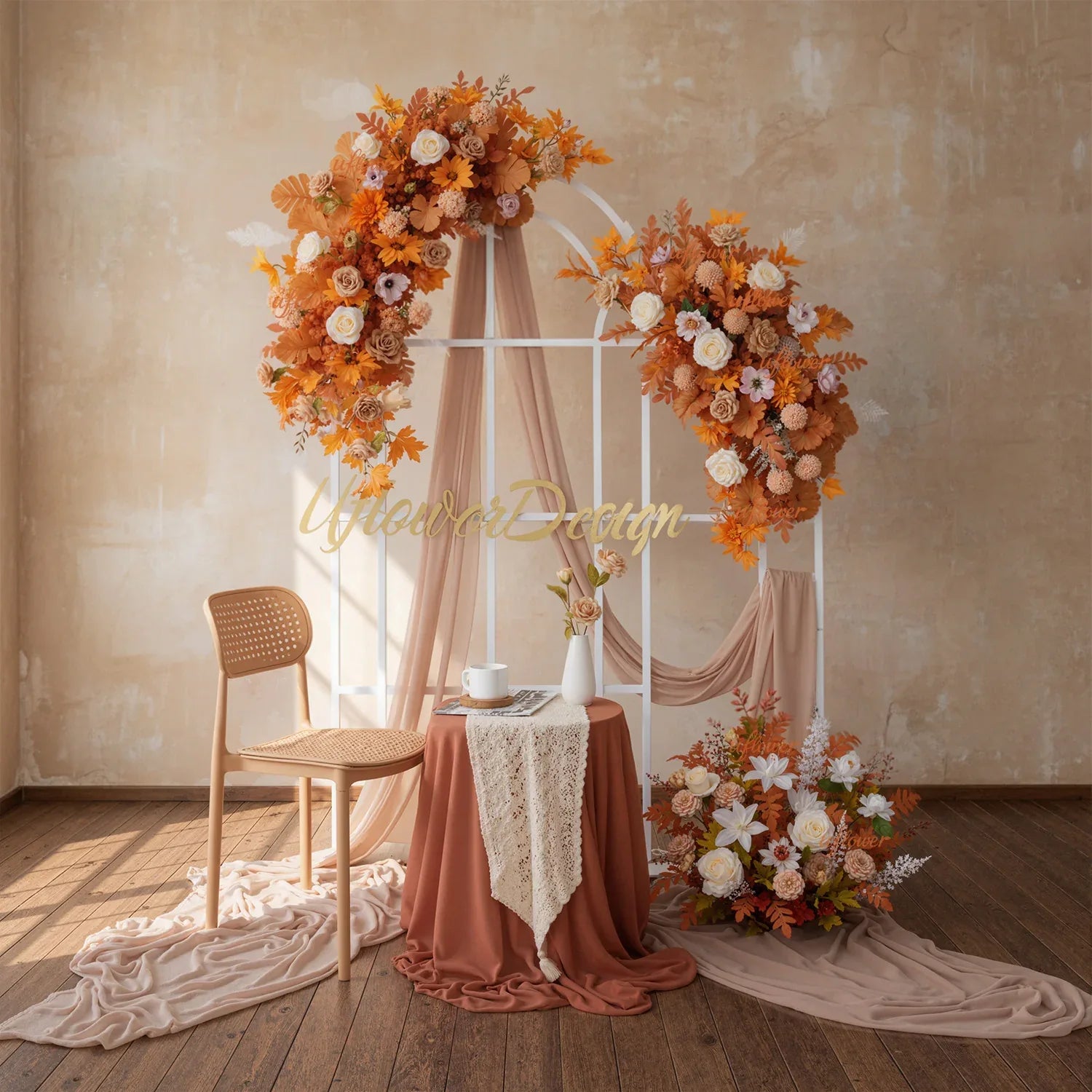 Artificial Orange Wedding KT Backdrop Flower Row Decor SET80073 - Uflower