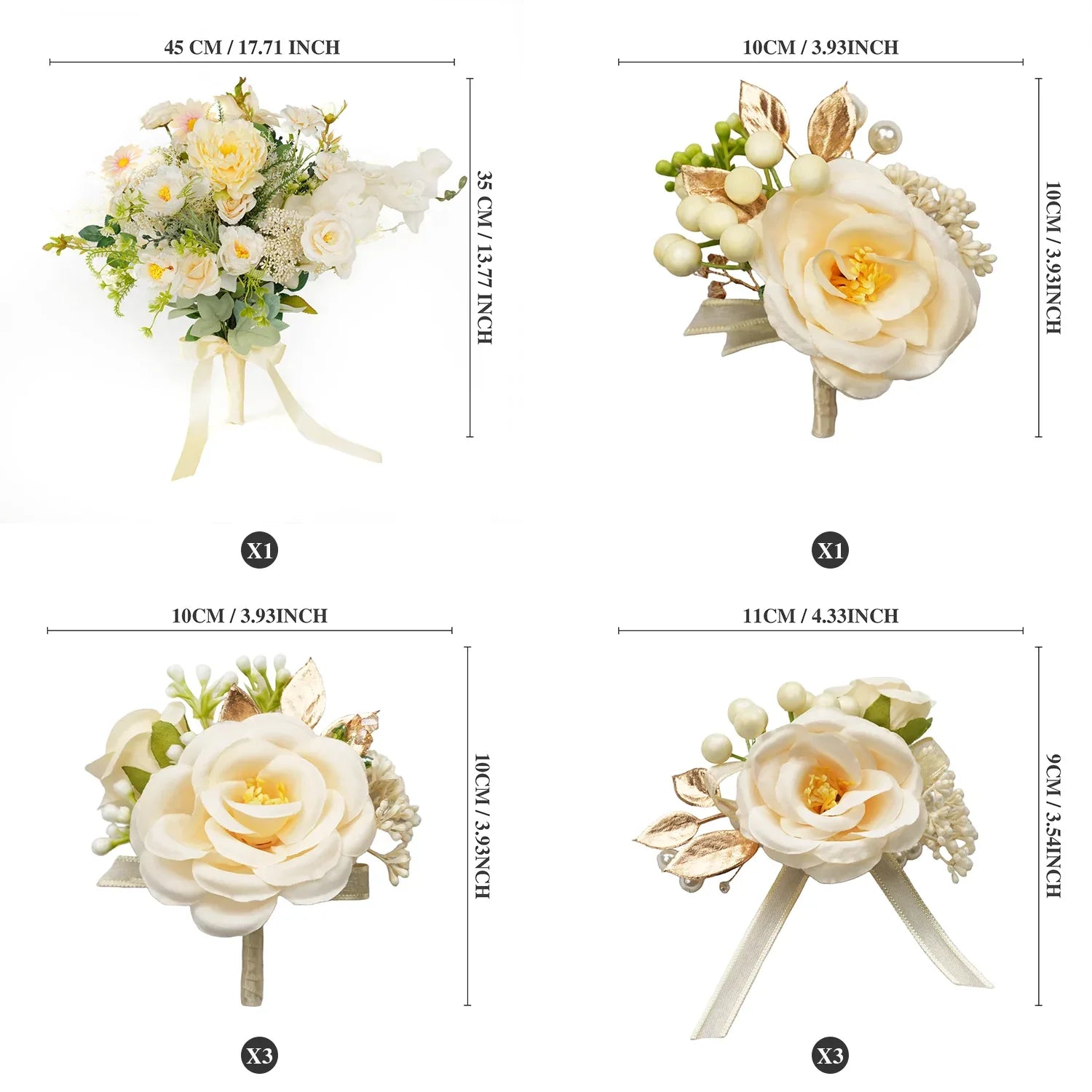 Uflower Champagne Series Bride Bouquet Wrist Corsage Groom Boutonniere Wedding Event Supplies SET80080-10 - Uflower