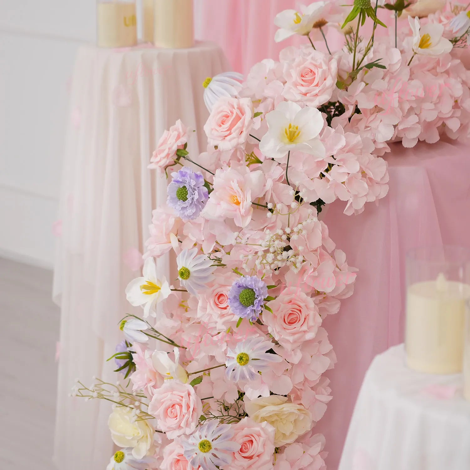Uflower Pink Table Runner Sofa Floral Wedding Backdrop Decor MC80280-01