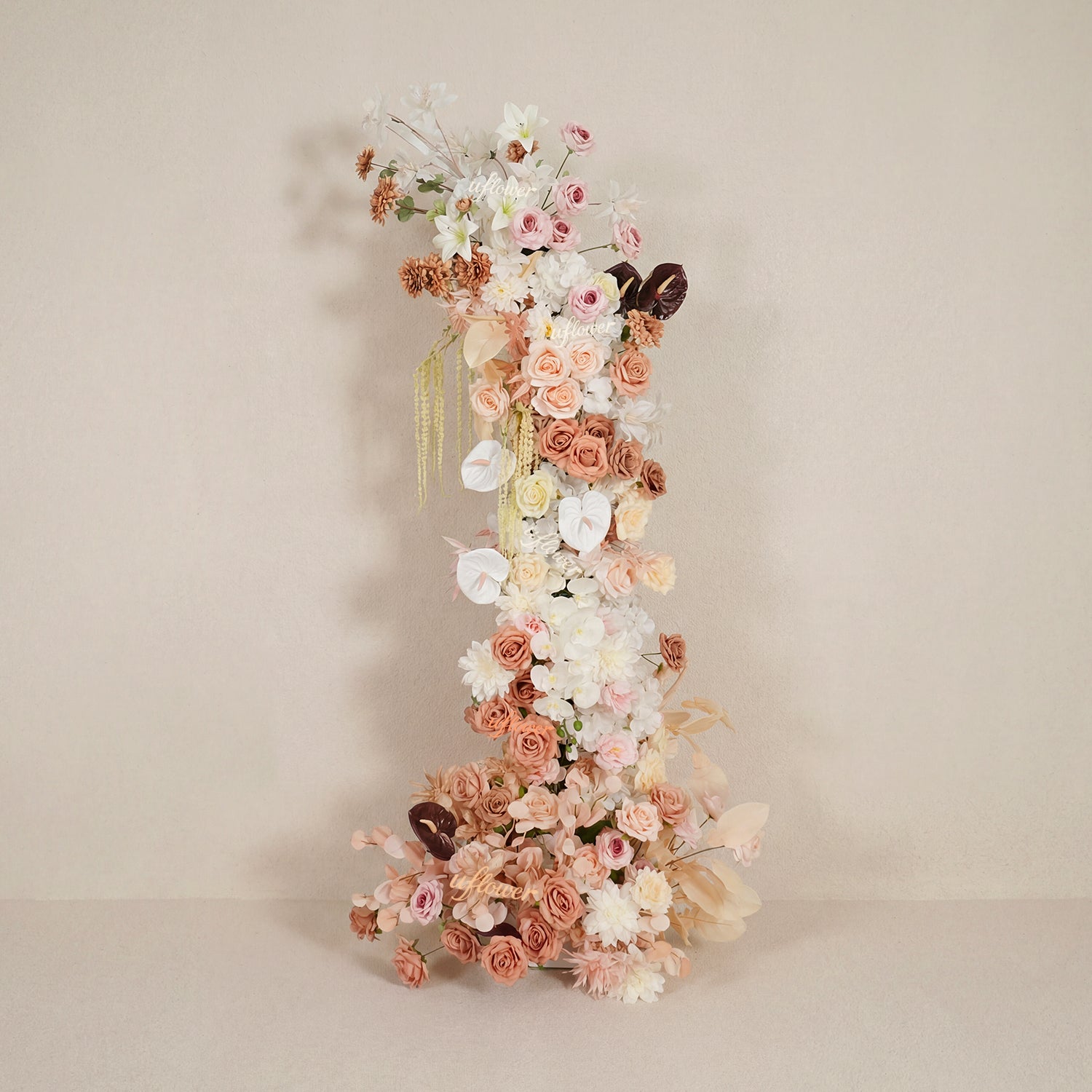 Uflower Terracotta Blush Floral Horn Arch Wedding Backdrop Props SET80222-01