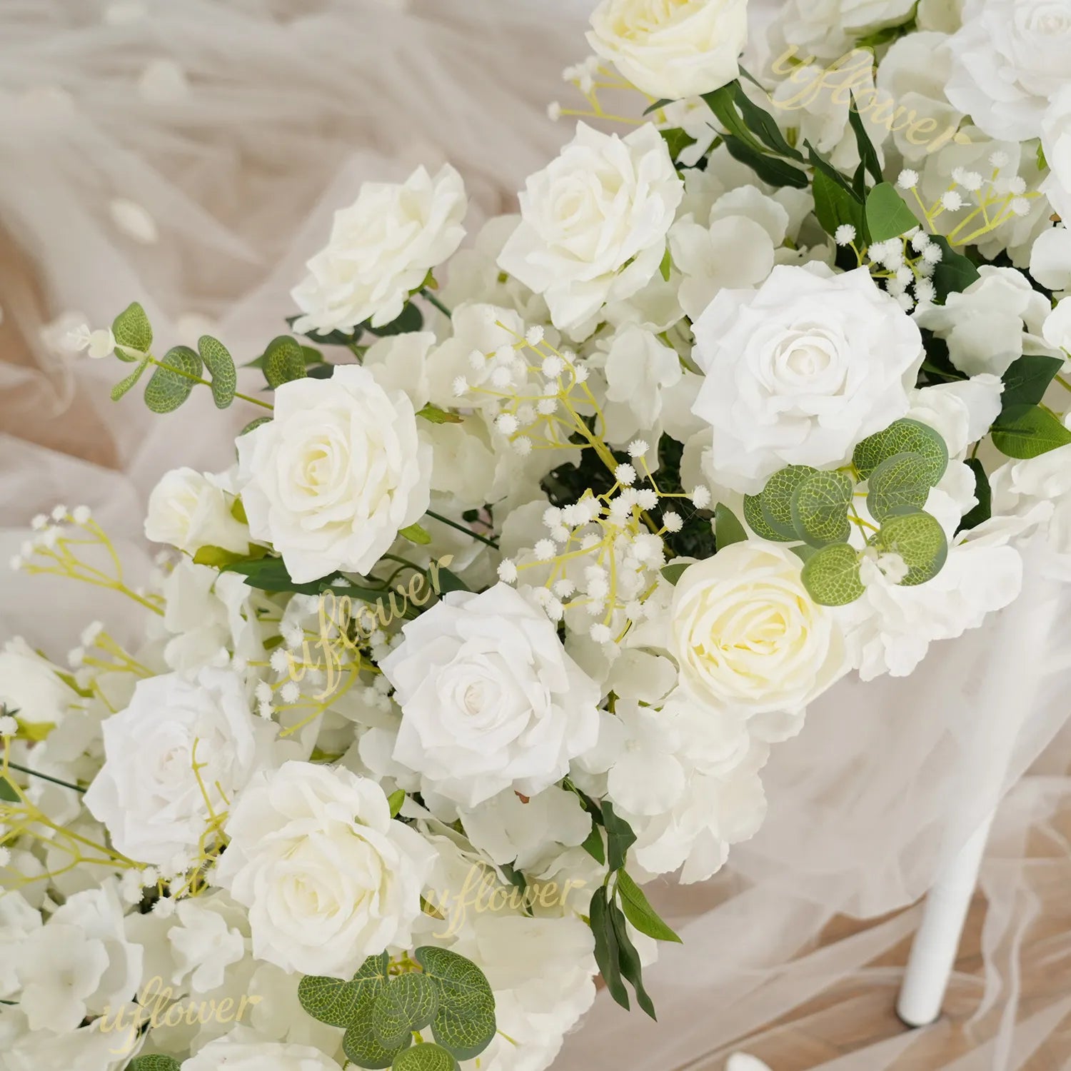 Uflower White Floral Arrangement Wedding Arch Backdrop Party Flower Row Decor MC80115-01