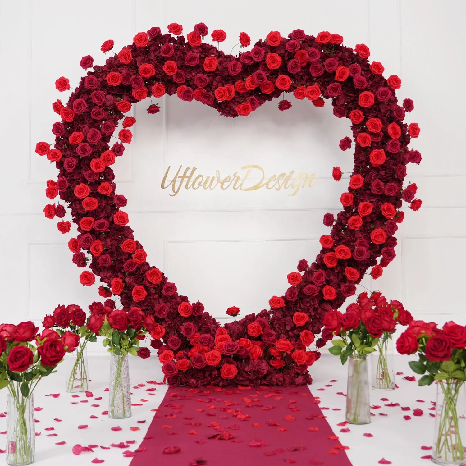 2*2m Rose Red Flower Wall Wedding Decor SET80045-01 - Uflower