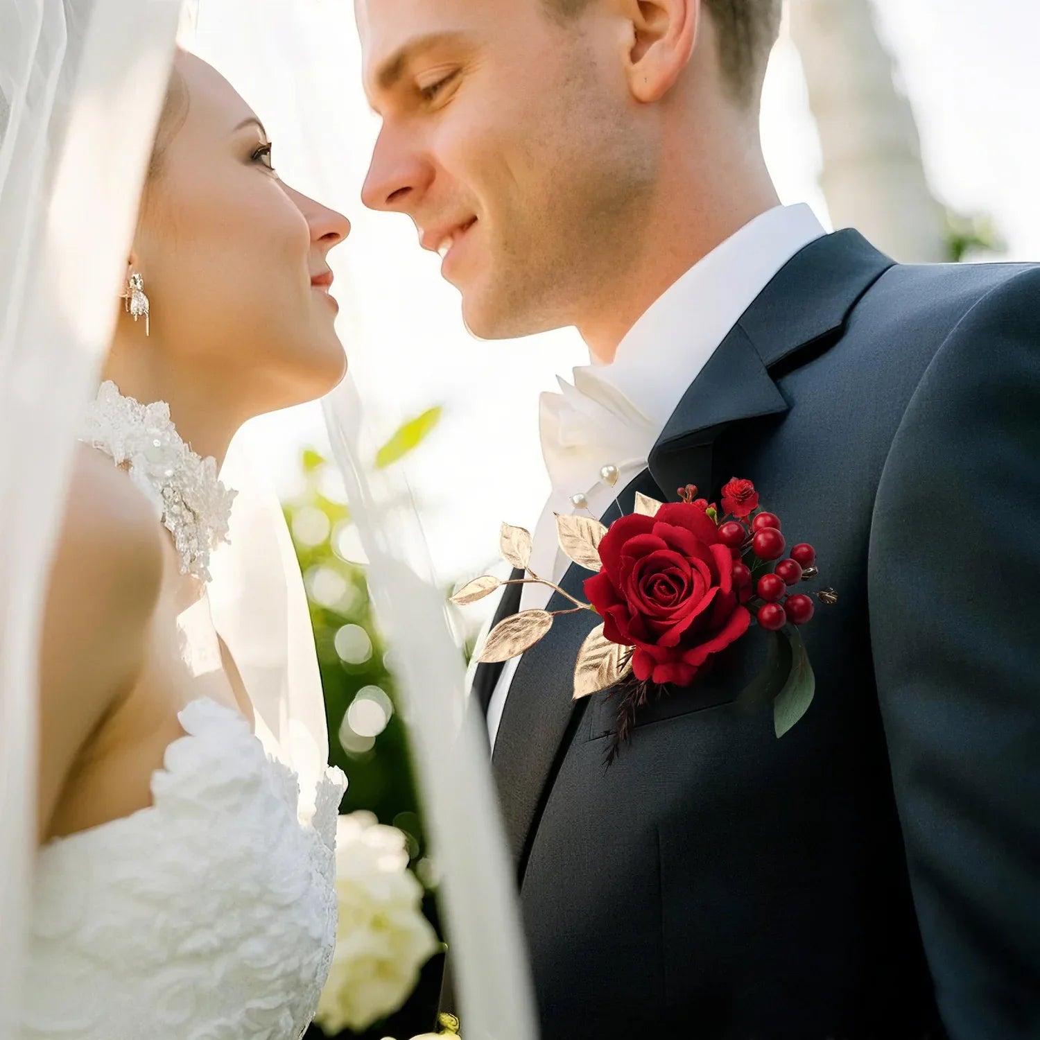 Uflower Boutonnieres in Red With Card MG80002-02 - Uflower