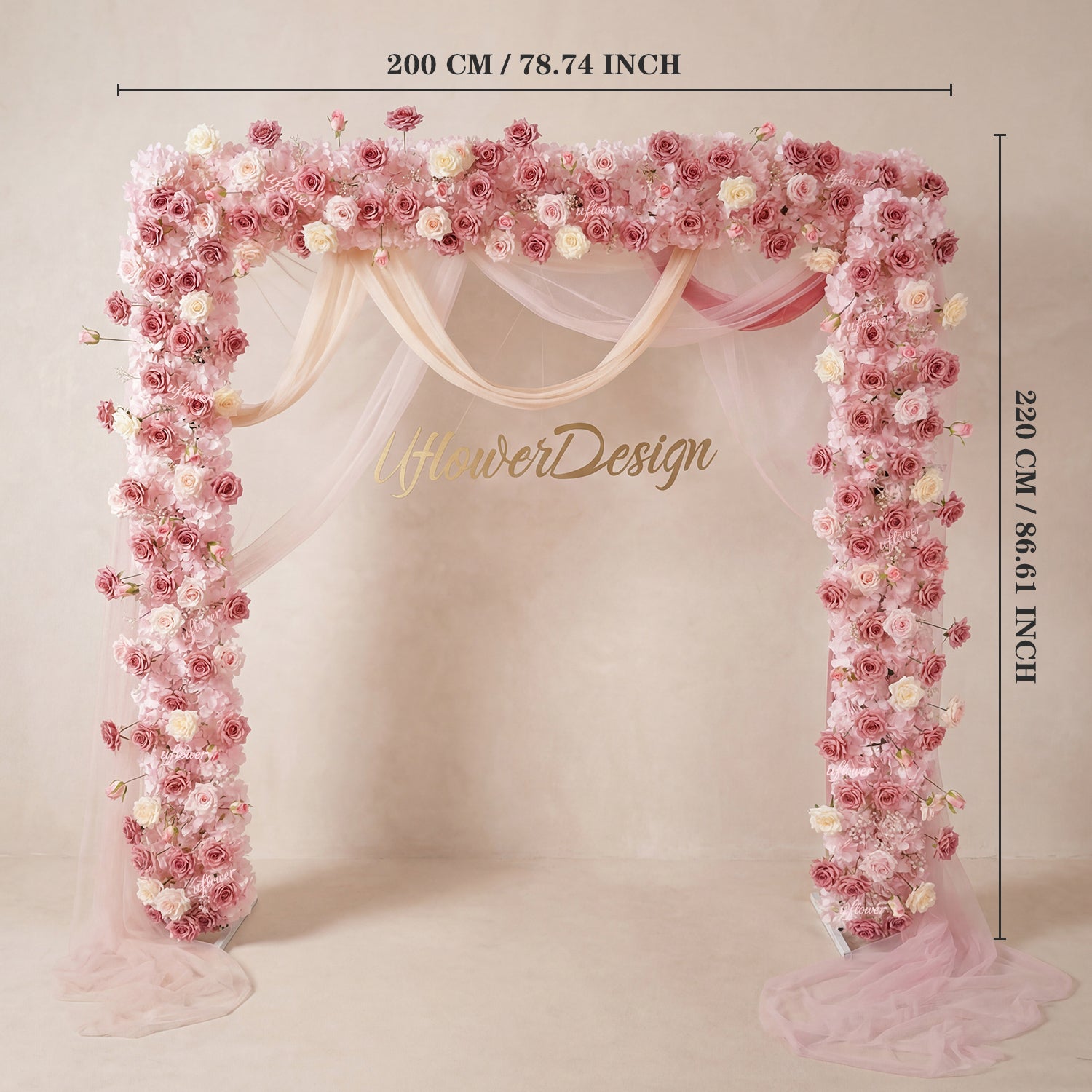 Uflower Pink Rose Floral Square Arch Wedding Party Backdrop Decoration SET80236