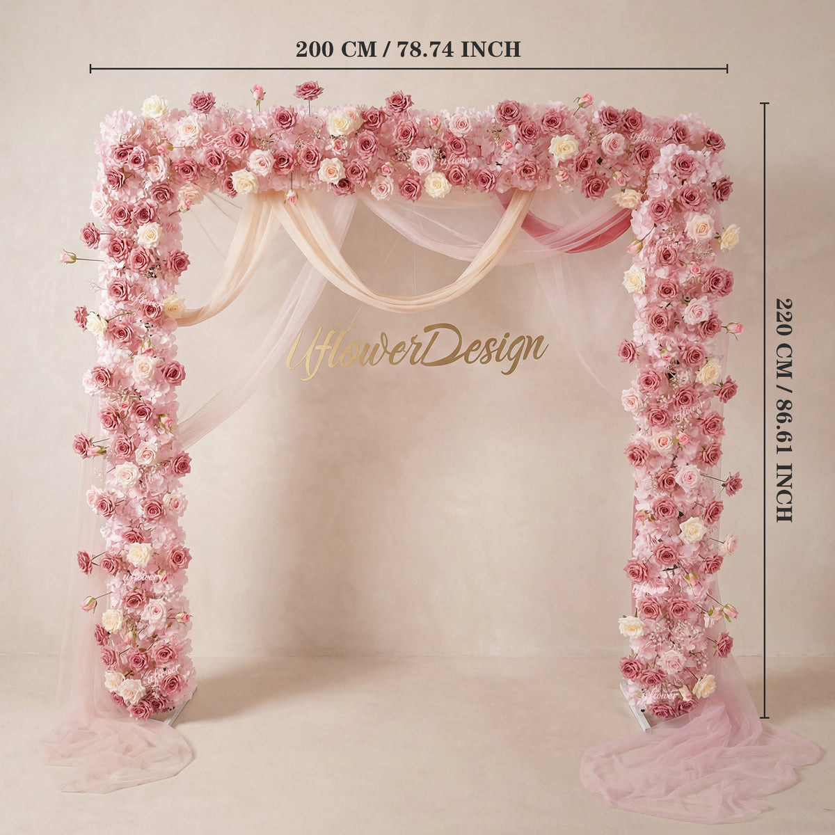 Uflower Pink Rose Floral Square Arch Wedding Party Backdrop Decoration SET80236