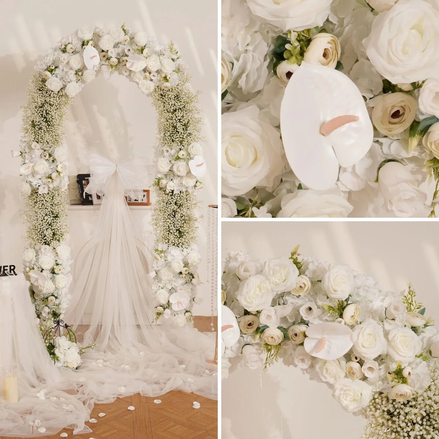 Uflower White Baby's Breath Flower Row Wedding KT Backdrop Decor SET80170 - Uflower