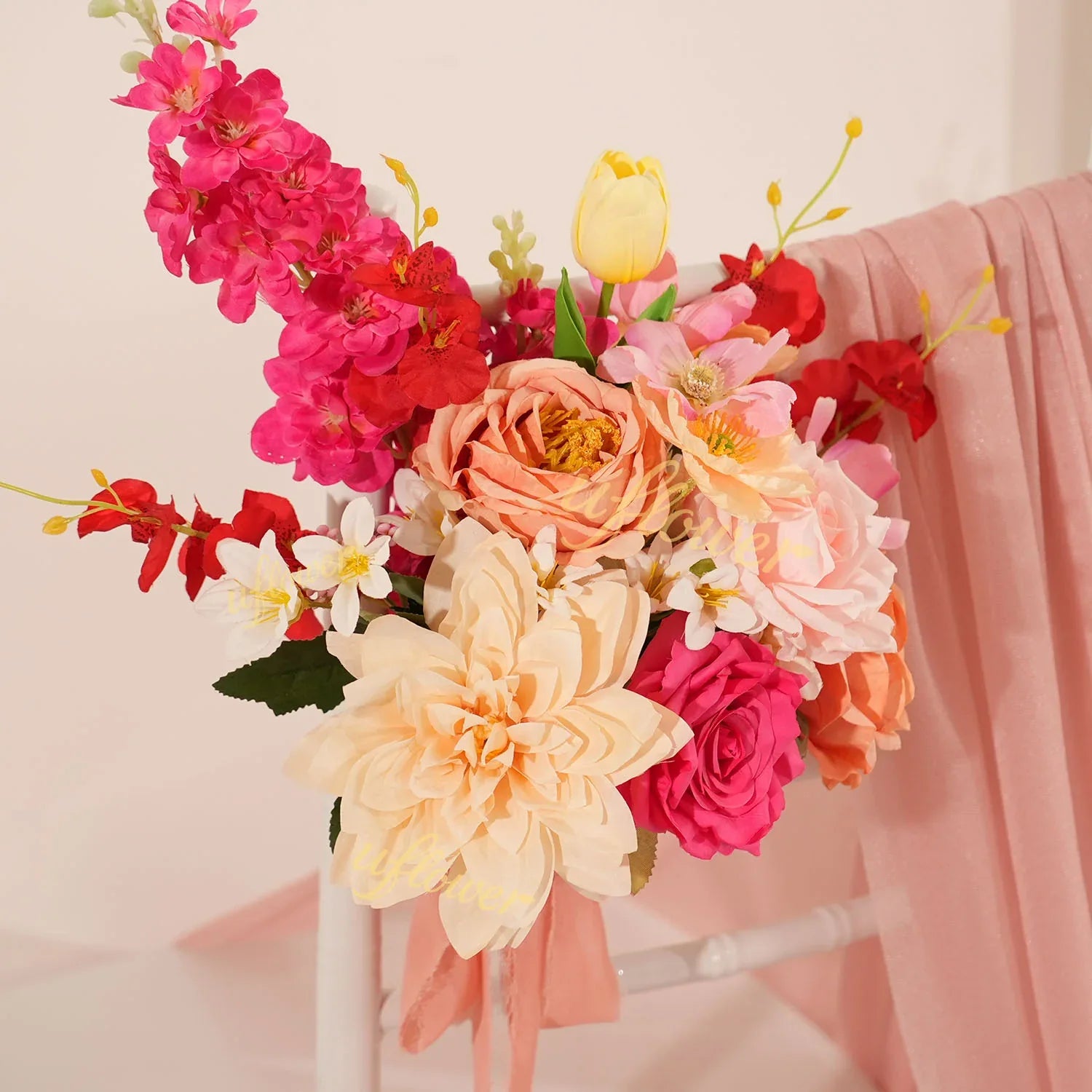 Uflower Champagne Pink Flower Arrangement Wedding Party Backdrop Floral Props SET80176-01 - Uflower