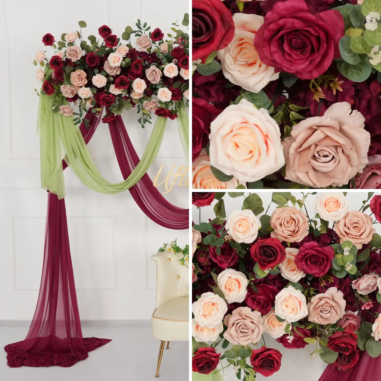 Uflower Artificial Rose Flower Row Wedding KT Backdrop Decor MC80062-01 - Uflower
