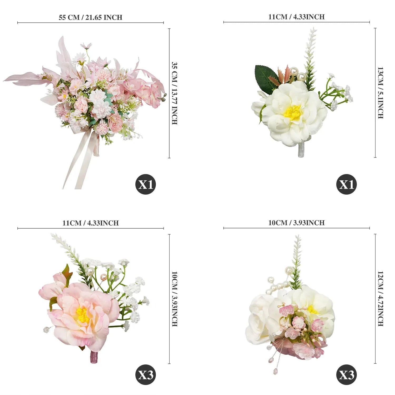 Uflower Pink White Series Bride Bouquet Wrist Corsage Groom Boutonniere Wedding Event Supplies SET80080-09 - Uflower