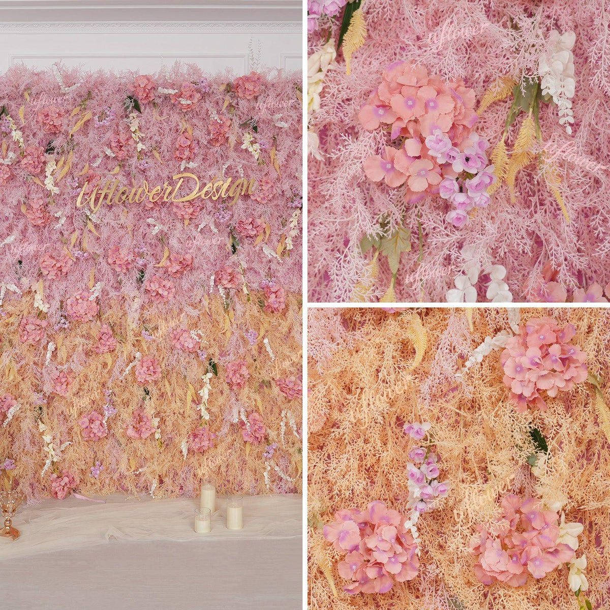 Uflower Flower Wall Champagne Pink Frost Floral Backdrop Wedding Party Proposal Decor SET80215 - Uflower