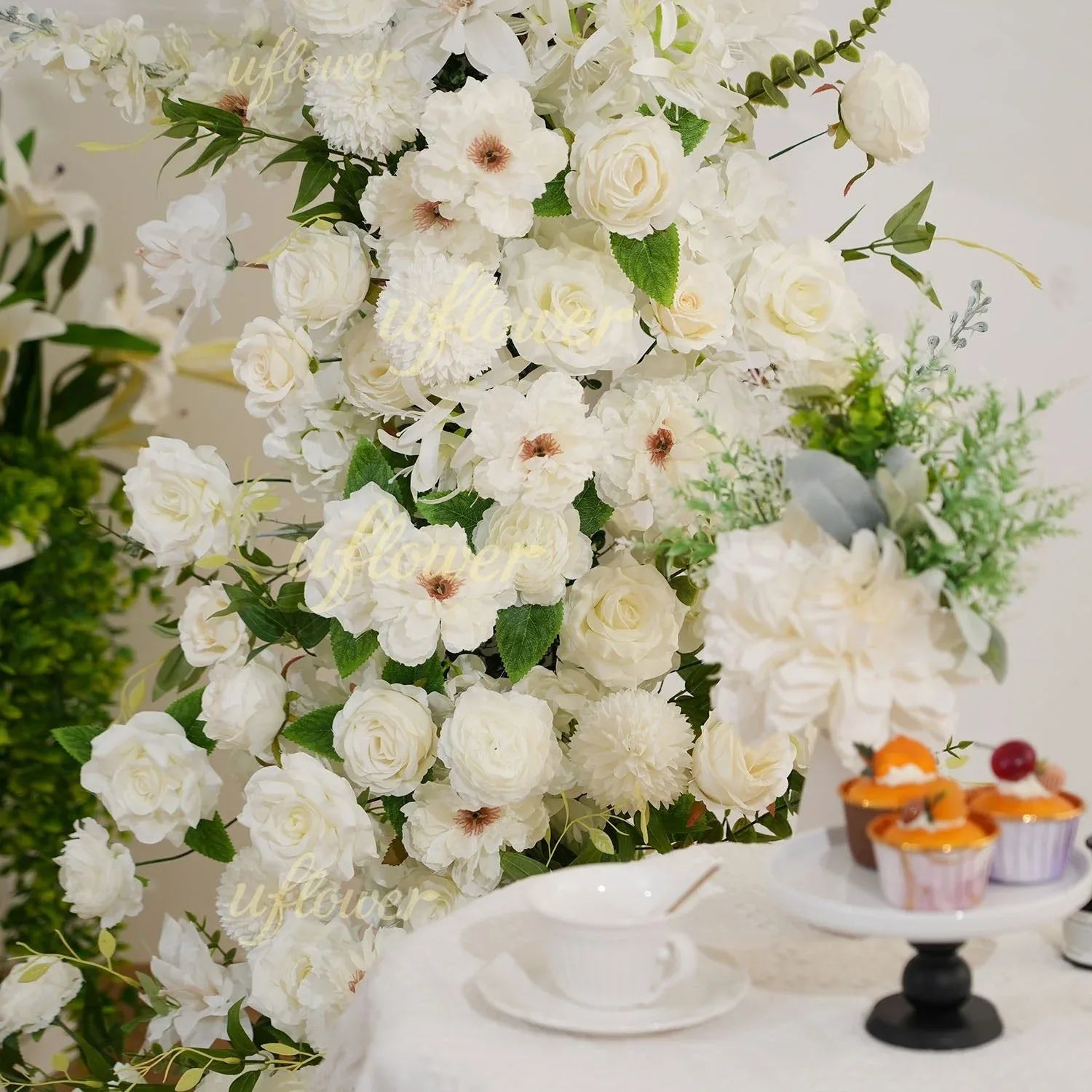Uflower White Greenery Arrangement Floral Horn Arch Wedding Party Backdrop Decor SET80189 - Uflower