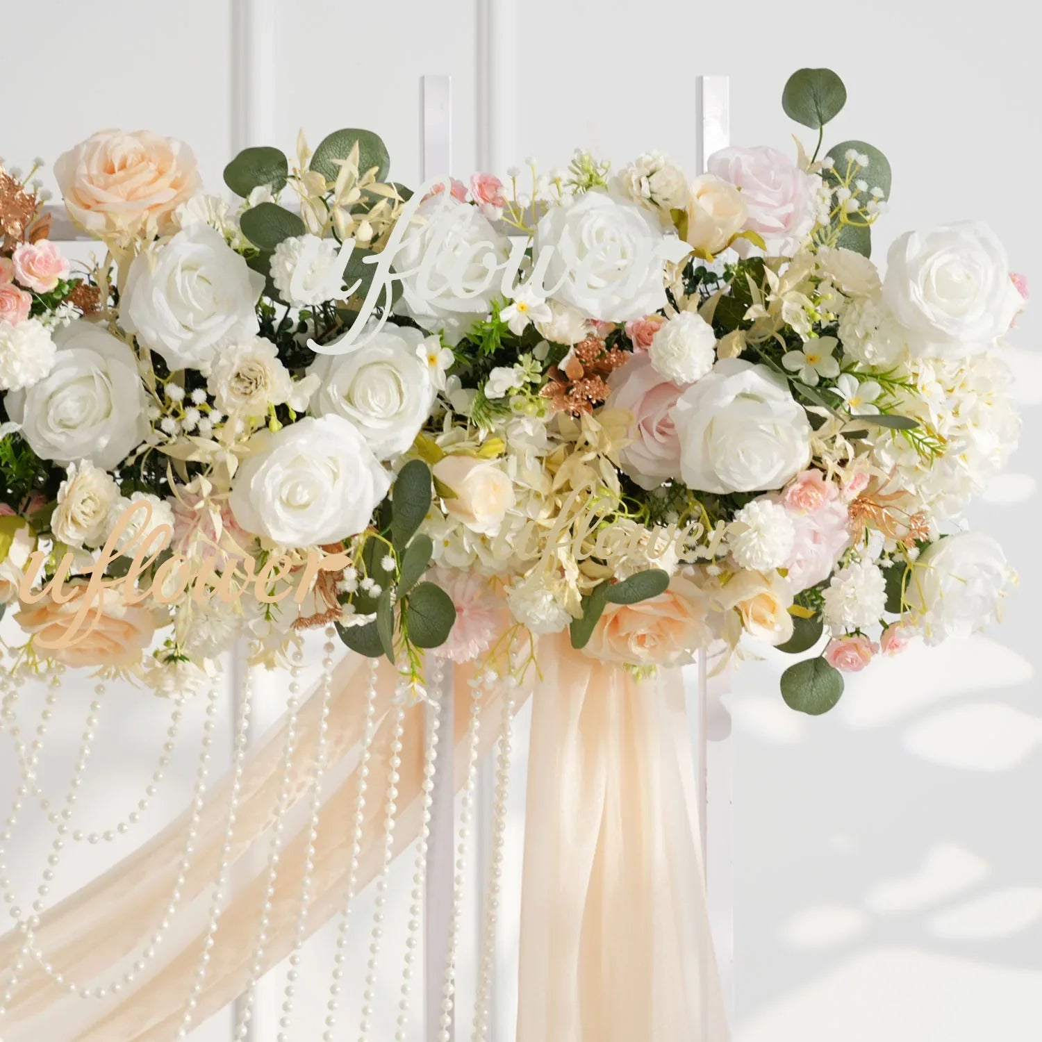 Artificial Champagne Pink White Rose Flower Arrangement Wedding Backdrop Decor Props SET80145 - Uflower