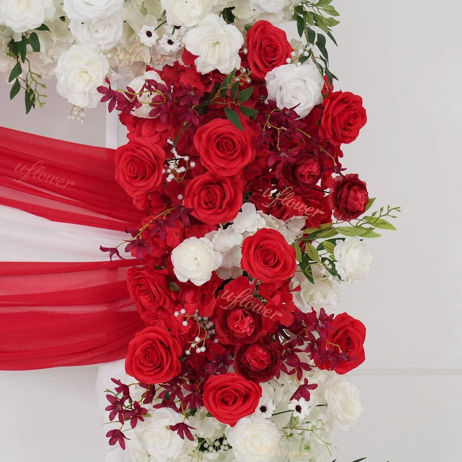 Uflower Artificial Red White Rose Flower Row Wedding KT Backdrop Decor SET80196 - Uflower