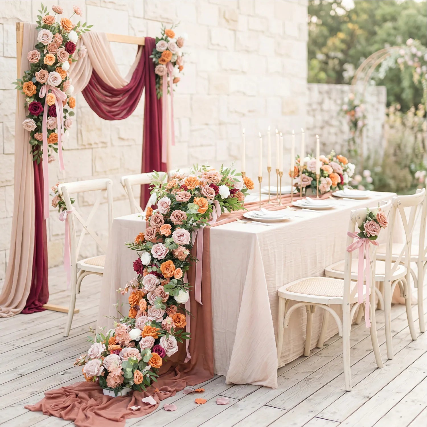 Uflower Mocha Table Runner Sofa Floral Wedding Party Backdrop Decor MC80386-01