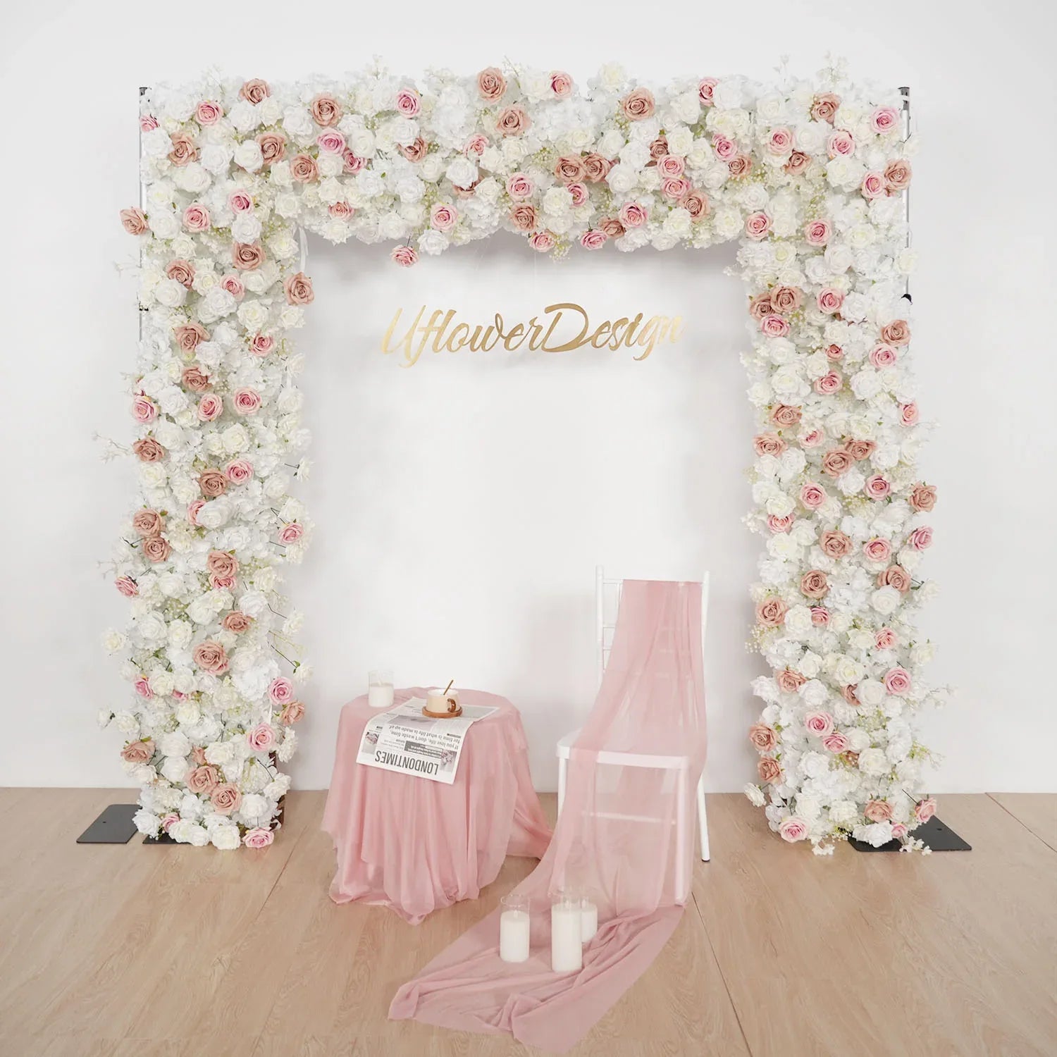 Uflower Pink Khaki Rose Wedding Background Flower Arrangement Arch Decoration SET80114 - Uflower