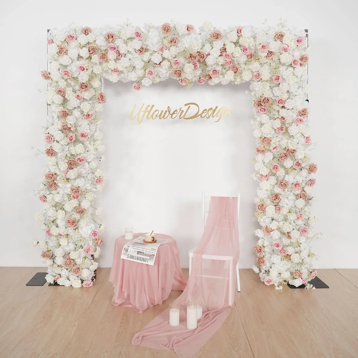 Uflower Pink Khaki Rose Wedding Background Flower Arrangement Arch Decoration SET80114 - Uflower