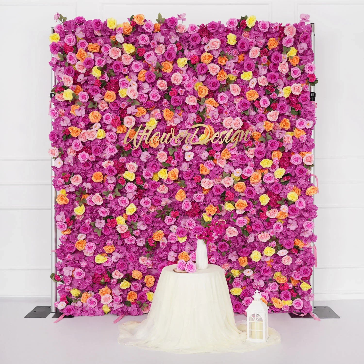 Uflower Flower Wall Hot Pink Orange Rose Floral Backdrop Wedding Party Proposal Decor Banquet Supplies SET80106 - Uflower