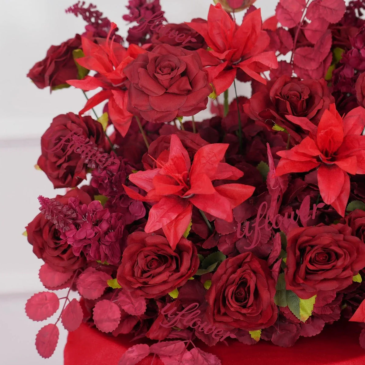Uflower Dark Red Rose Flower Row Decor KT Board Wedding Arrangement Props SET80210 - Uflower