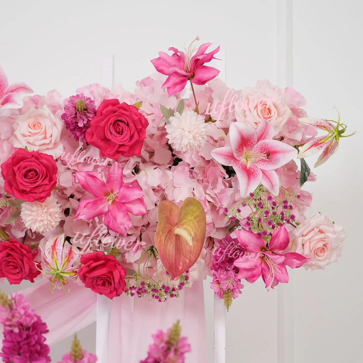 Uflower Rose Pink Floral Arrangement Wedding Backdrop Floral Props SET80193 - Uflower