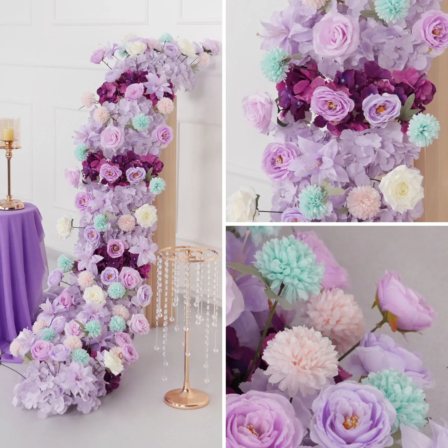Uflower Purple Table Runner Arrangement Wedding Backdrop Wall Decor - Uflower