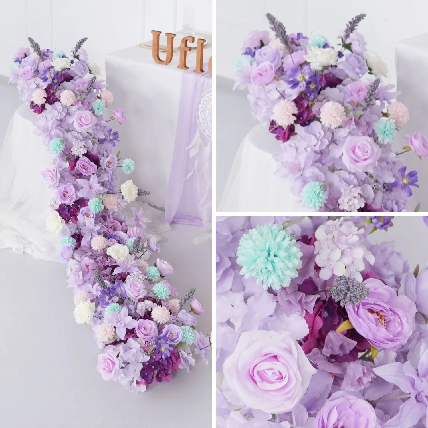 Uflower Purple Table Runner Arrangement Wedding Backdrop Wall Decor - Uflower